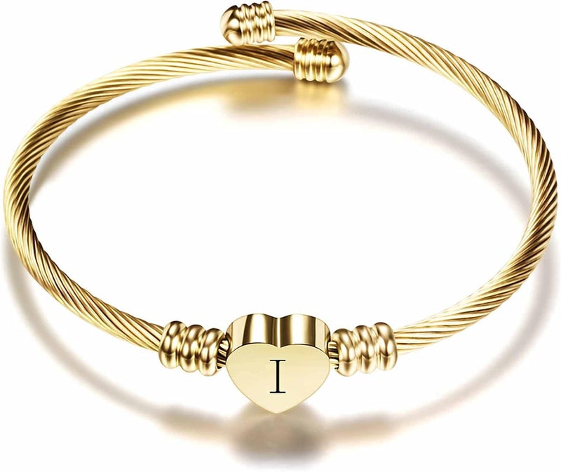 VQYSKO Silver Heart Initials Bracelet-A-Z Stainless Steel Engraved Charm Bracelet, Woman Jewelry Birthday Festival Gift - Image 1